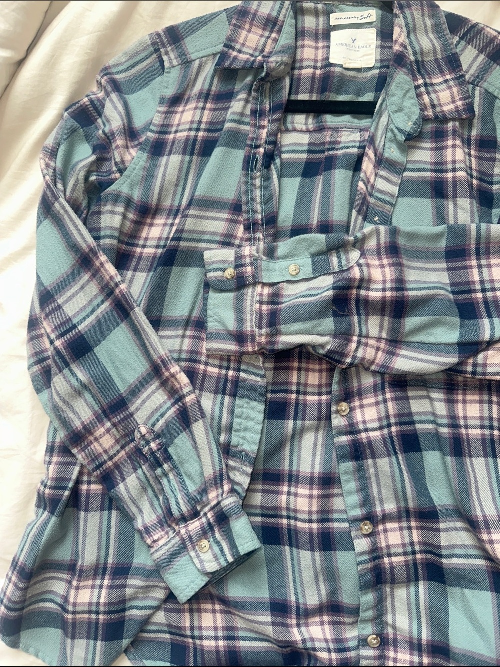 Boyfriend fit Plaid Flannel Shirt - Blue & Green - Picture 2 of 5